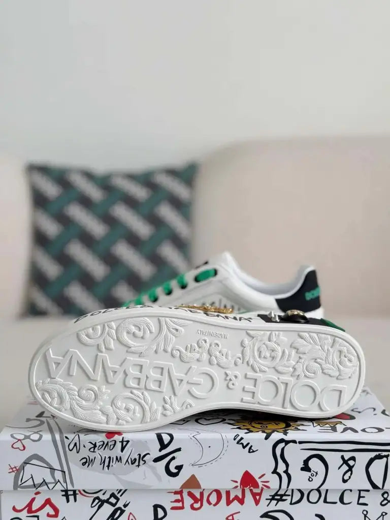 Dolce & Gabbana Portofino Sneaker – White Graffiti, Green Accents
