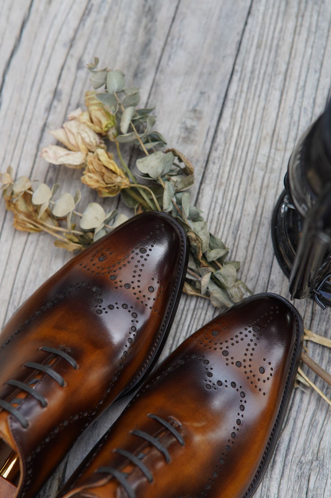 Elegant Cognac Brogue Oxford Dress Shoes 47