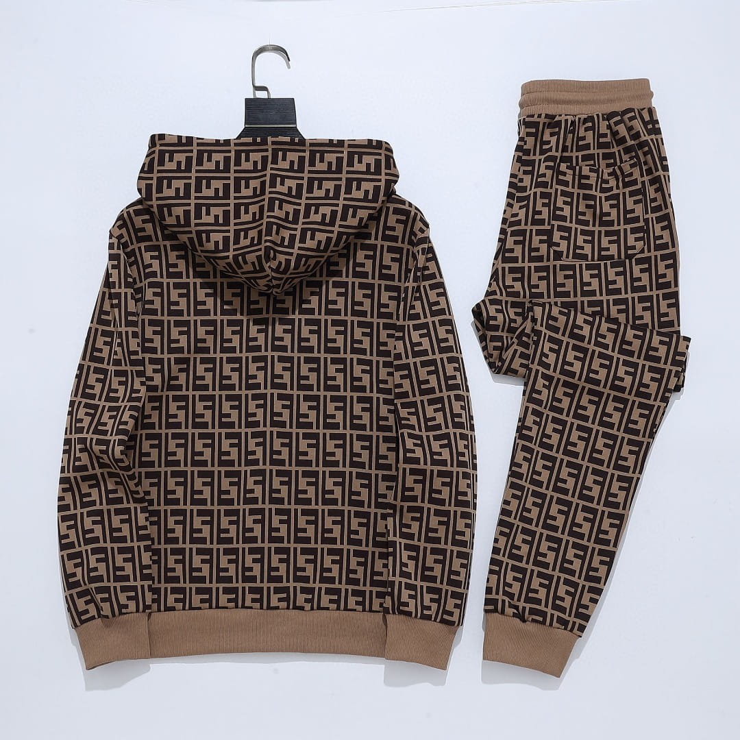 Fendi Allover FF Brown Zucca Logo Knit Tracksuit Set – HolloShoe