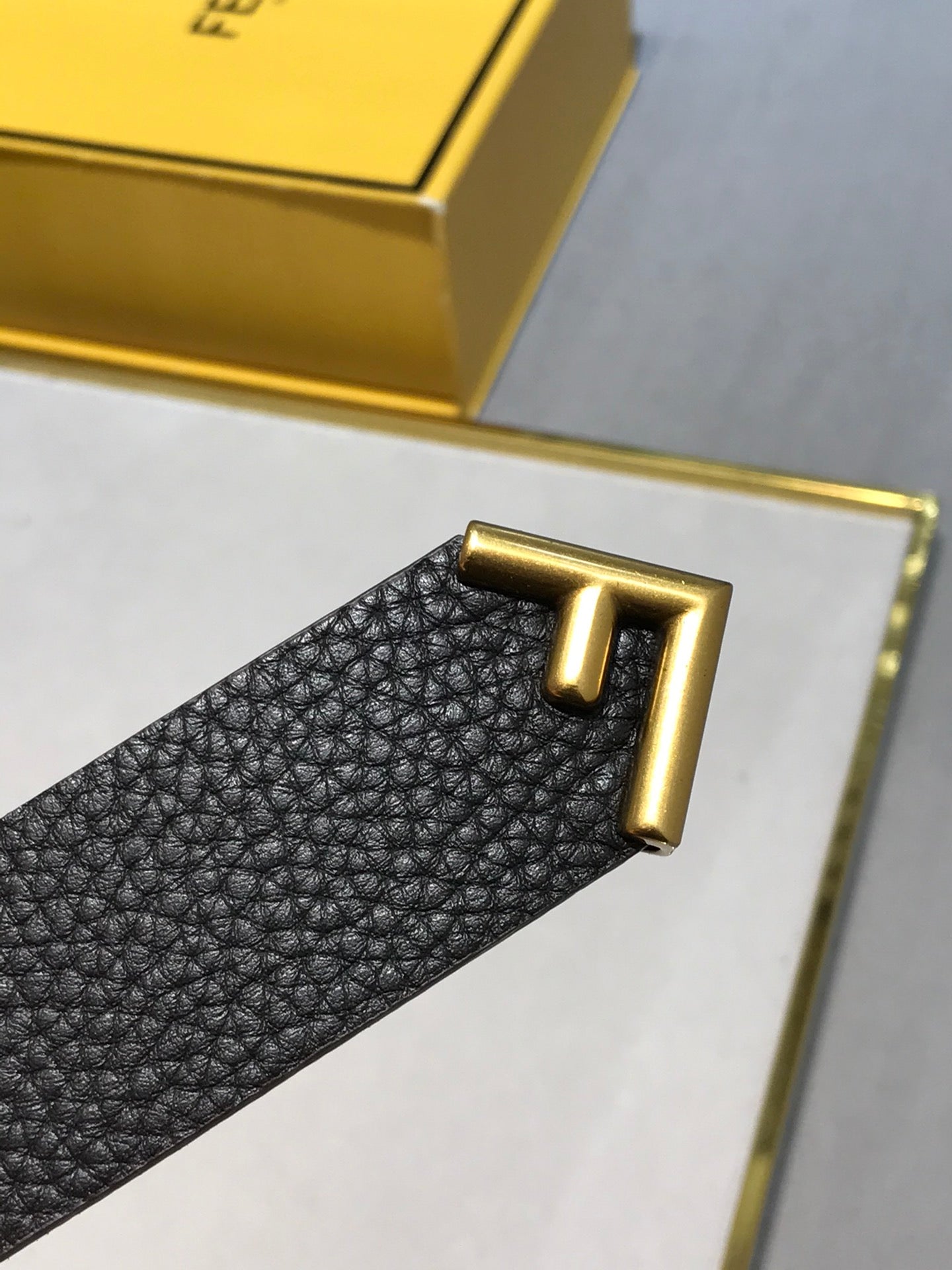 Fendi FF Buckle Belt Black Grained Cuoio Romano Leather
