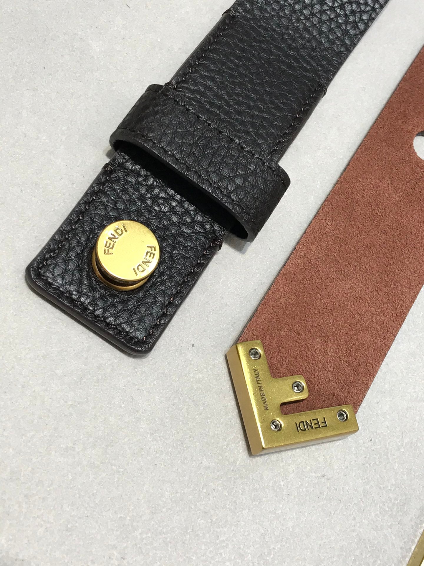 Fendi FF Buckle Belt Black Grained Cuoio Romano Leather