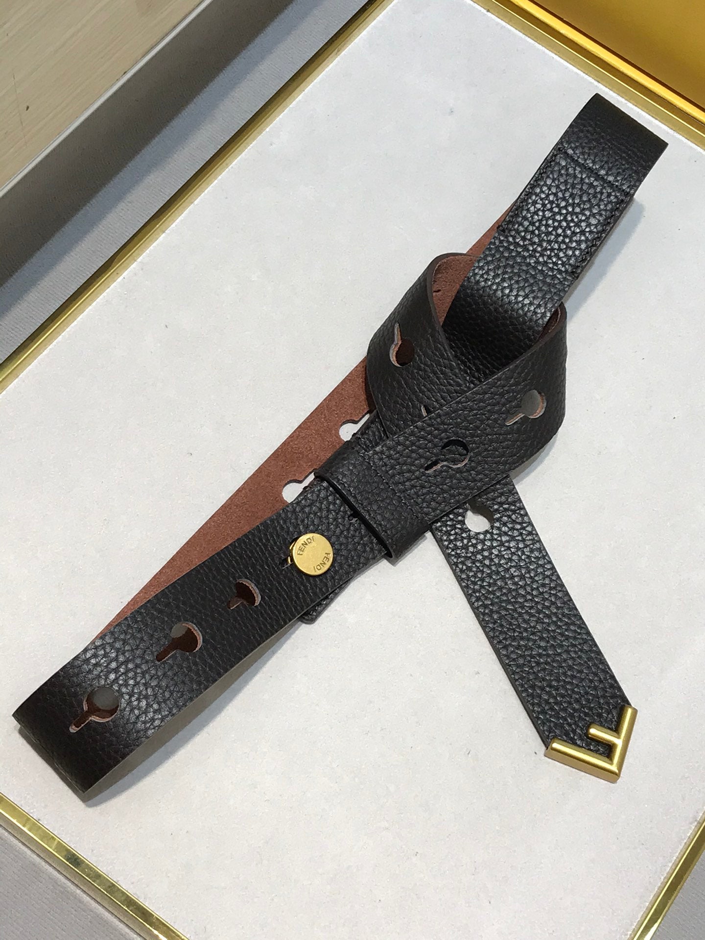 Fendi FF Buckle Belt Black Grained Cuoio Romano Leather