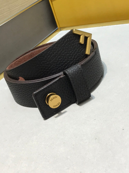 Fendi FF Buckle Belt Black Grained Cuoio Romano Leather
