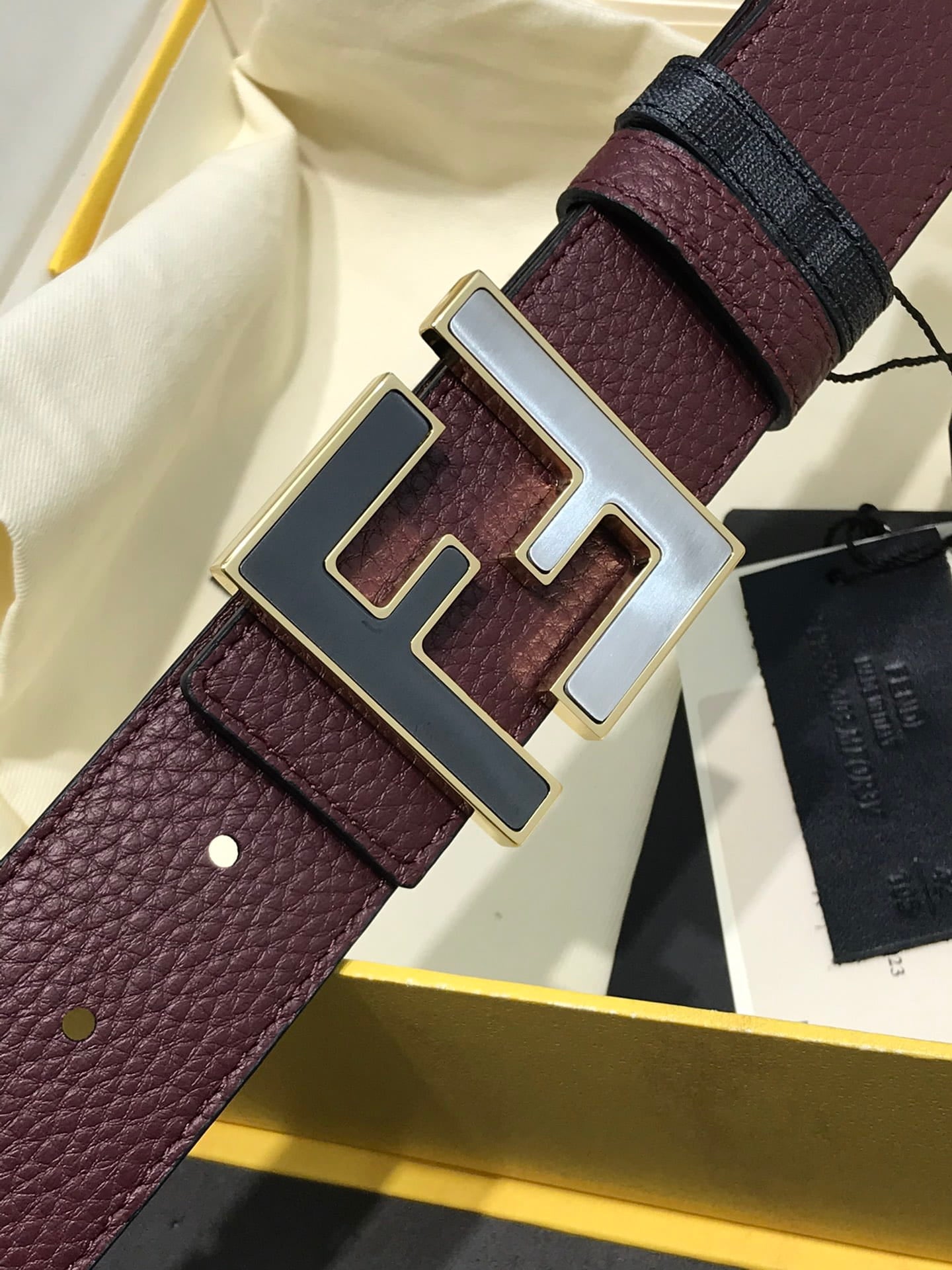 Fendi Reversible FF Buckle Belt Burgundy Cuoio Romano and Black Monogram