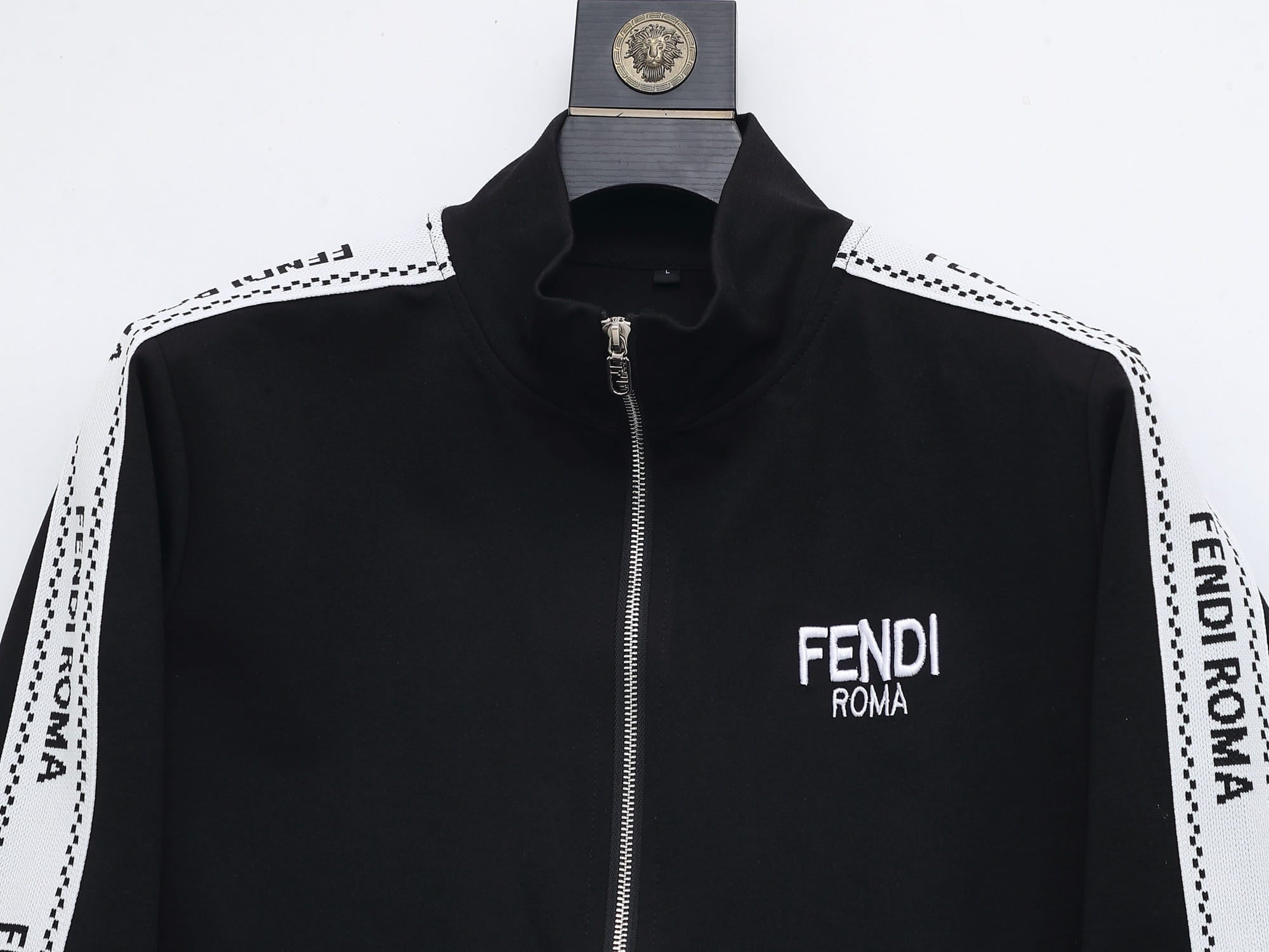 Fendi Roma Logo Striped Tracksuit Set - Black Technical Knit Zip