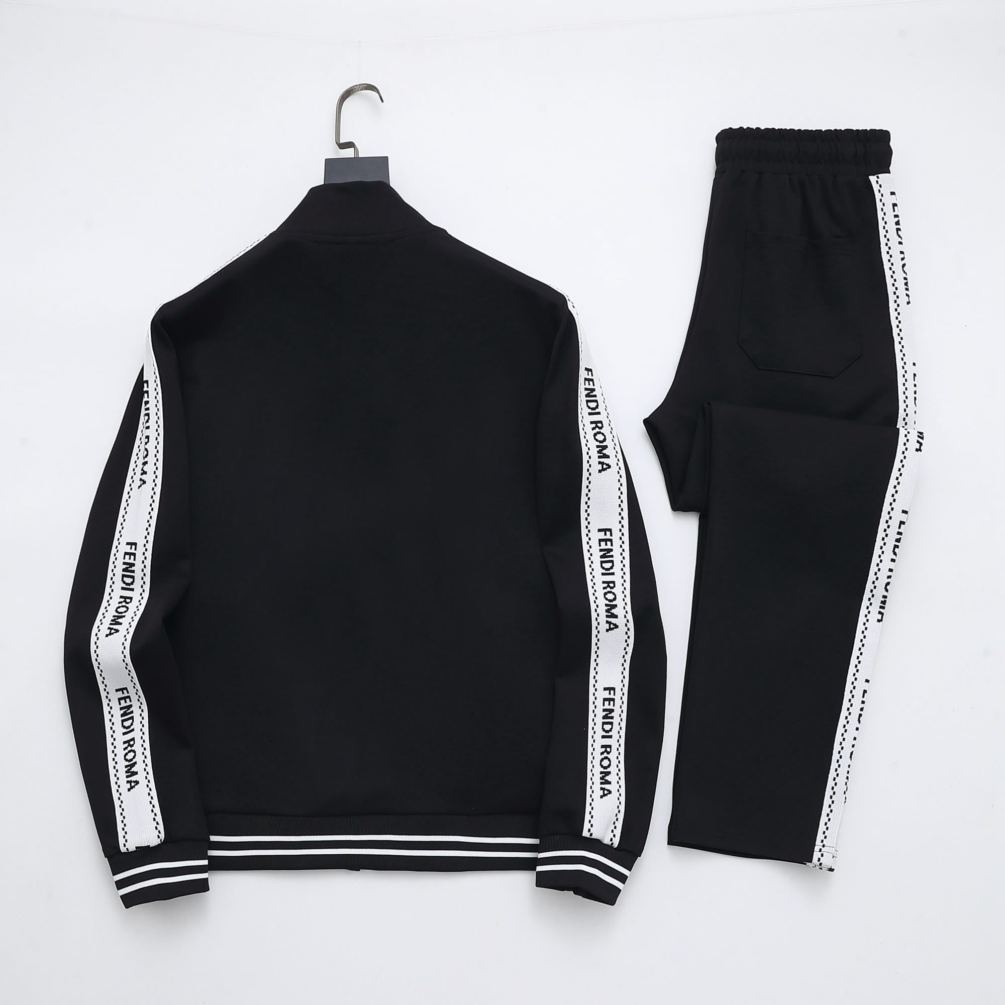 Fendi Roma Logo Striped Tracksuit Set - Black Technical Knit Zip