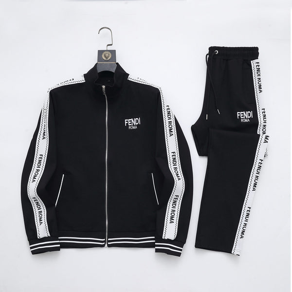 Fendi Roma Logo Striped Tracksuit Set - Black Technical Knit Zip