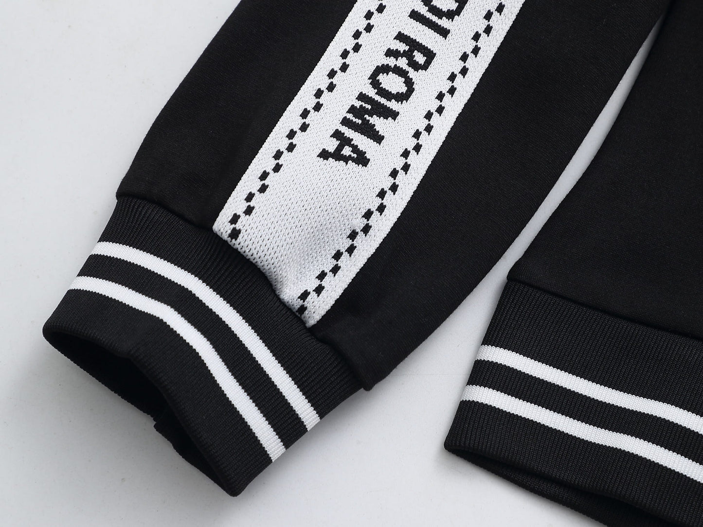 Fendi Roma Logo Striped Tracksuit Set - Black Technical Knit Zip Jacket & Pants