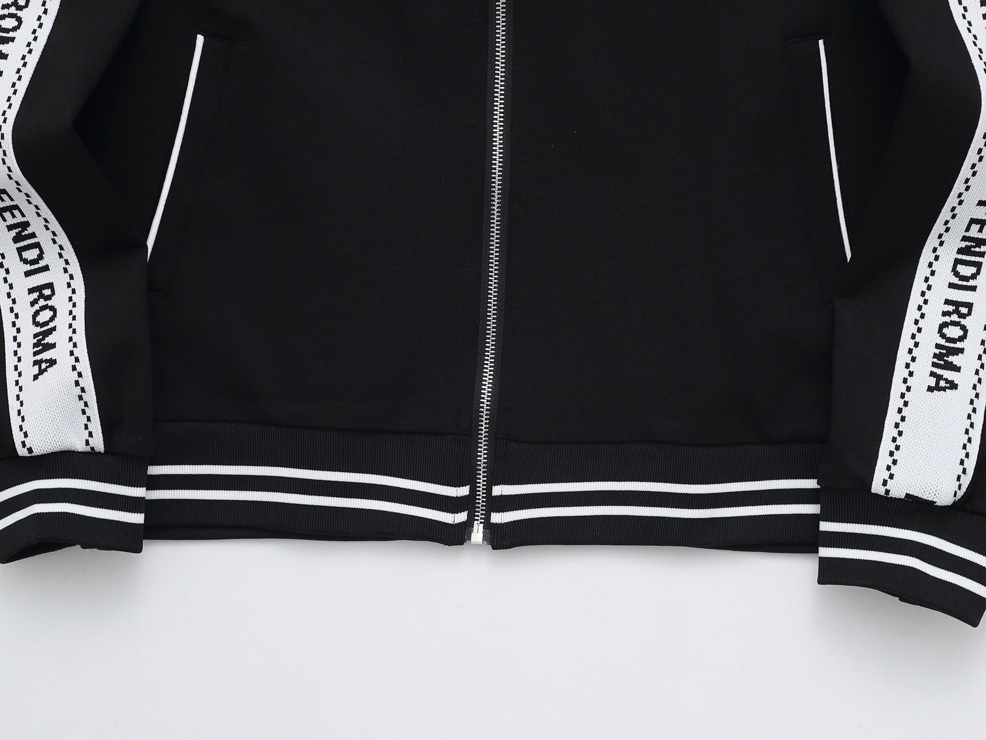 Fendi Roma Logo Striped Tracksuit Set - Black Technical Knit Zip