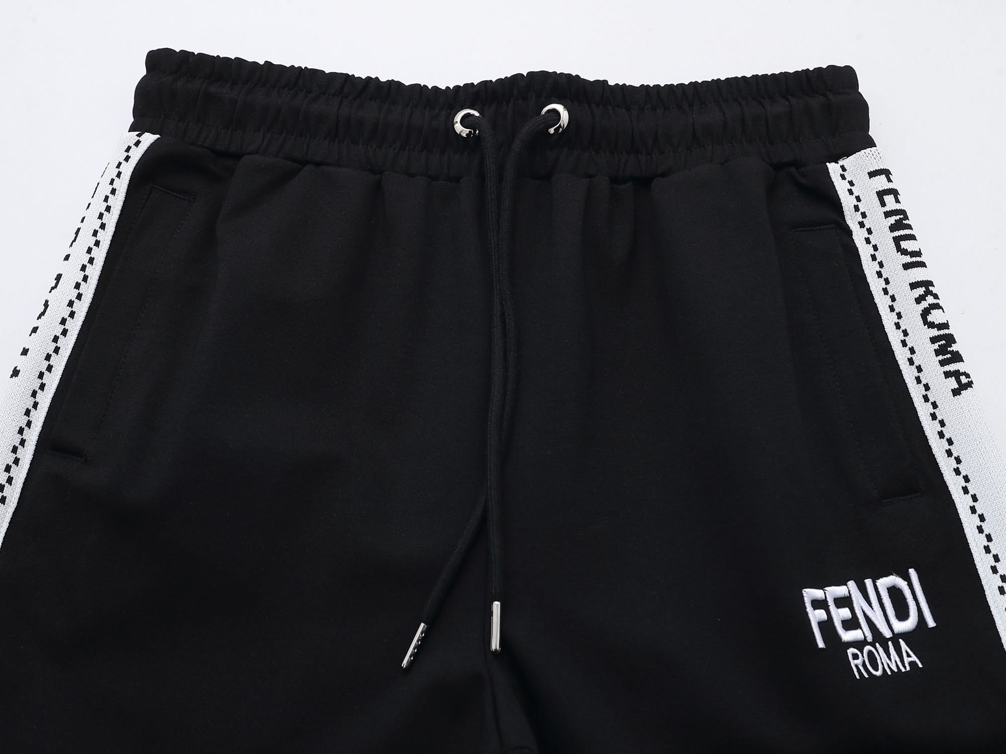 Fendi Roma Logo Striped Tracksuit Set - Black Technical Knit Zip