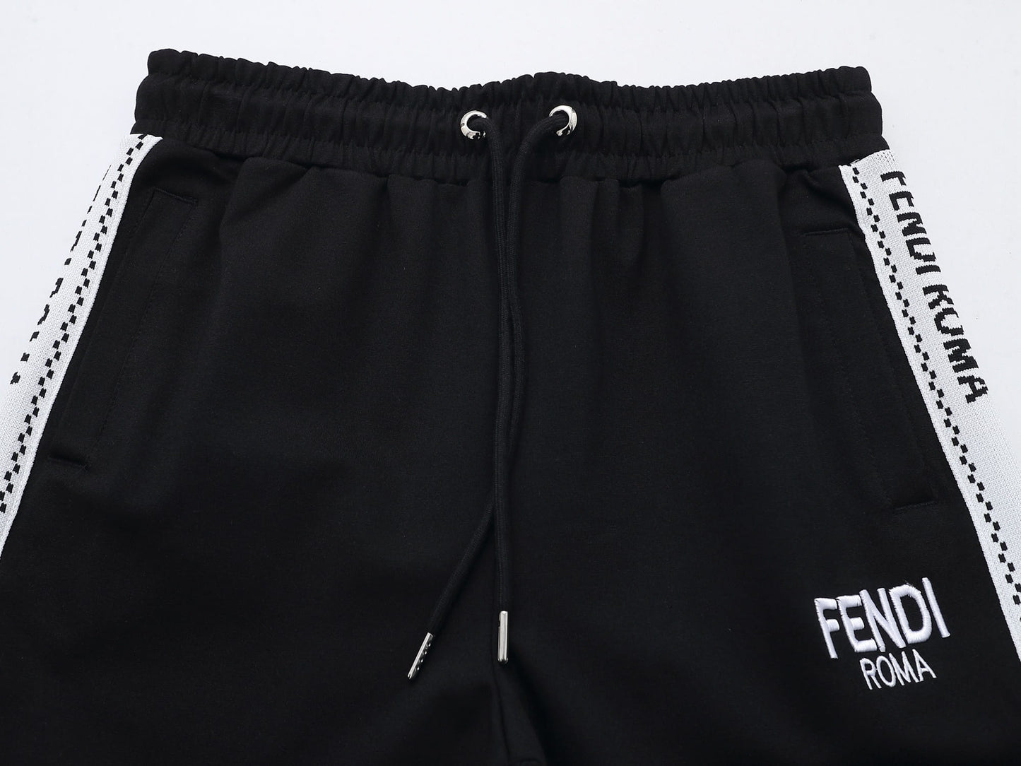 Fendi Roma Logo Striped Tracksuit Set - Black Technical Knit Zip Jacket & Pants