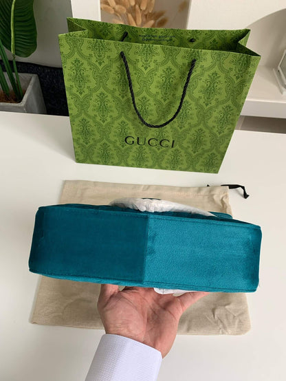 Gucci GG Marmont Small Velvet Shoulder Bag Petrol