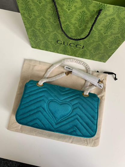 Gucci GG Marmont Small Velvet Shoulder Bag Petrol