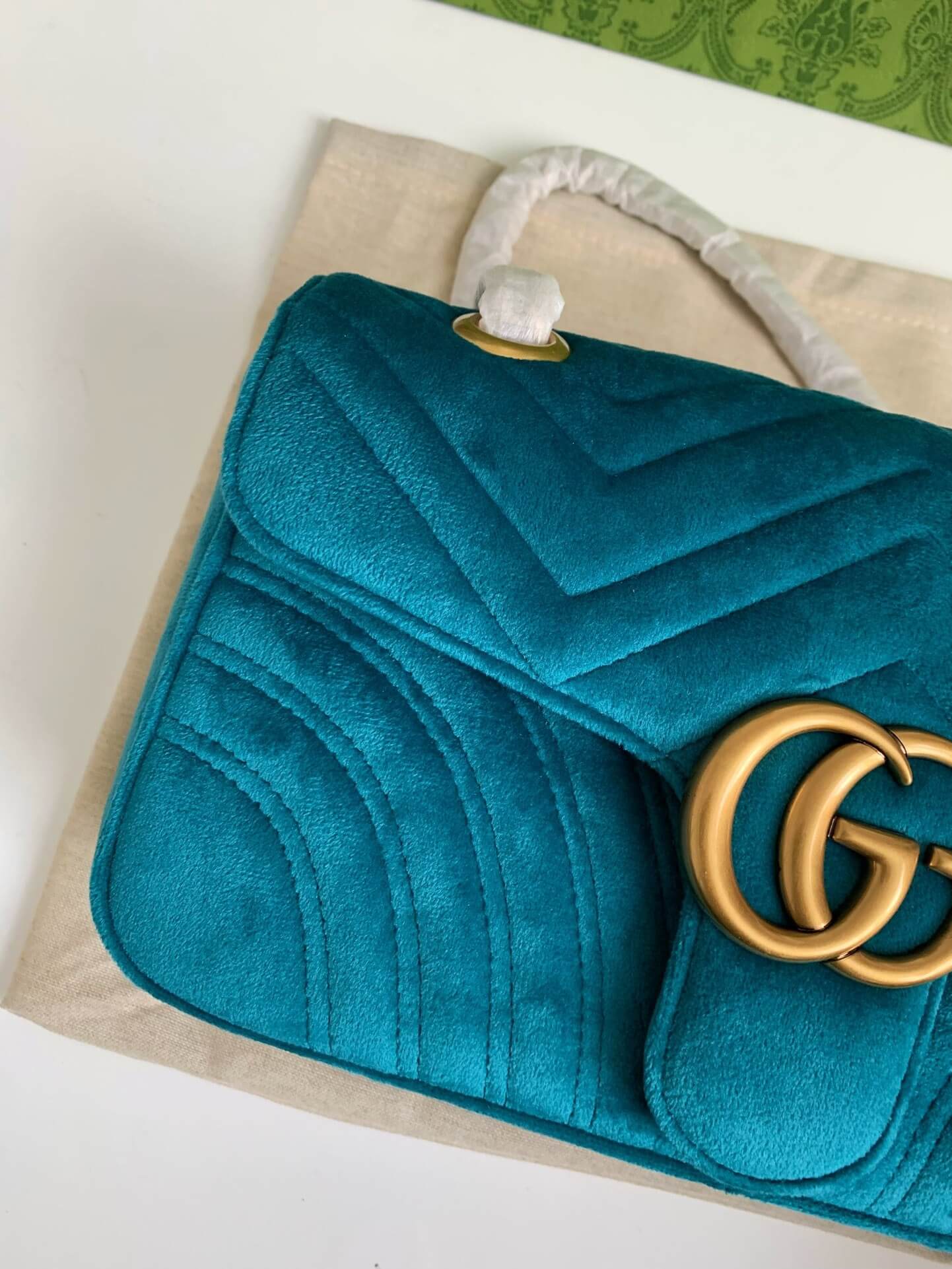 Gucci GG Marmont Small Velvet Shoulder Bag Petrol