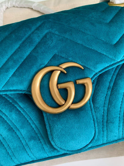 Gucci GG Marmont Small Velvet Shoulder Bag Petrol