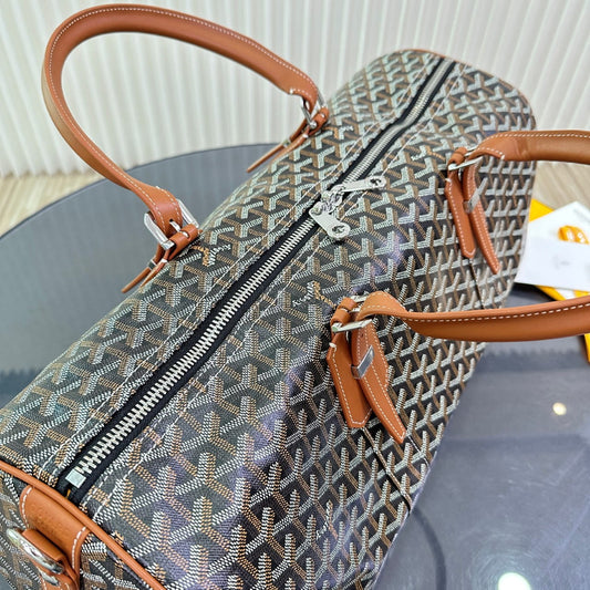 Goyard Black & Tan Goyardine Coated Canvas and Leather Boston 50 Bag