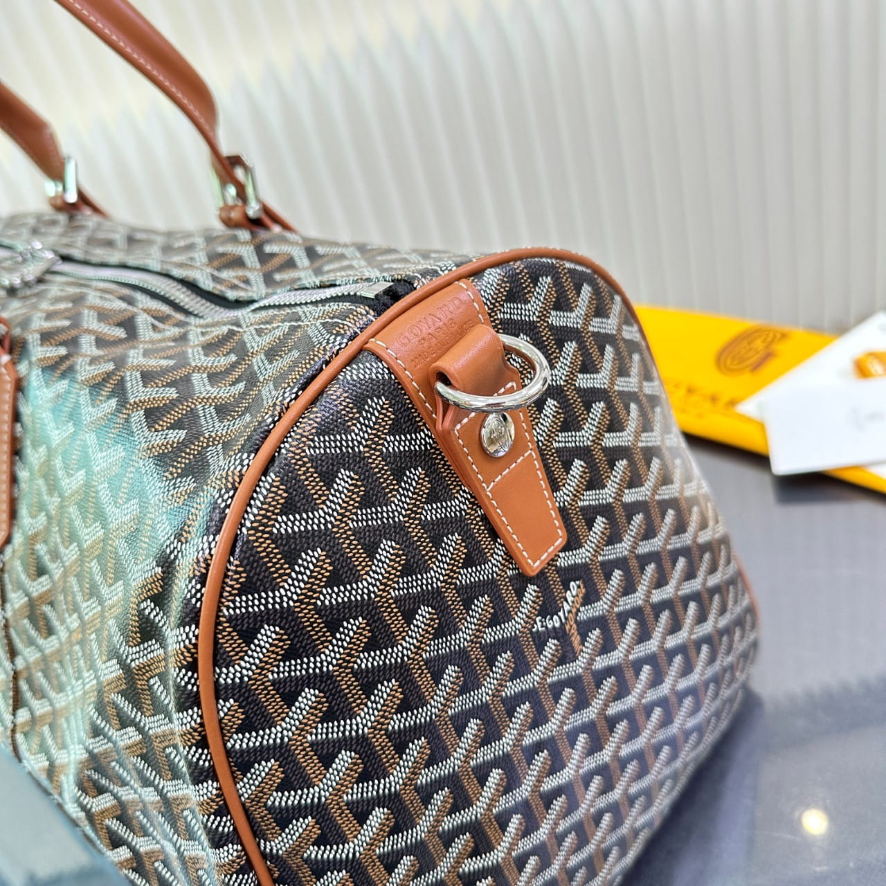 Goyard Black & Tan Goyardine Coated Canvas and Leather Boston 50