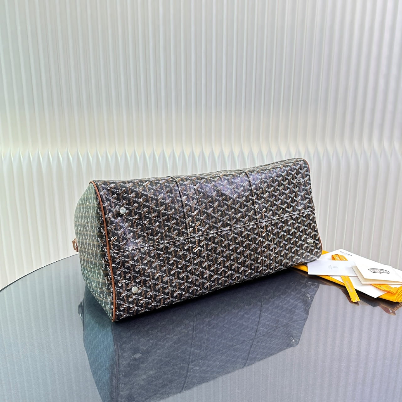 Goyard Black & Tan Goyardine Coated Canvas and Leather Boston 50 Bag
