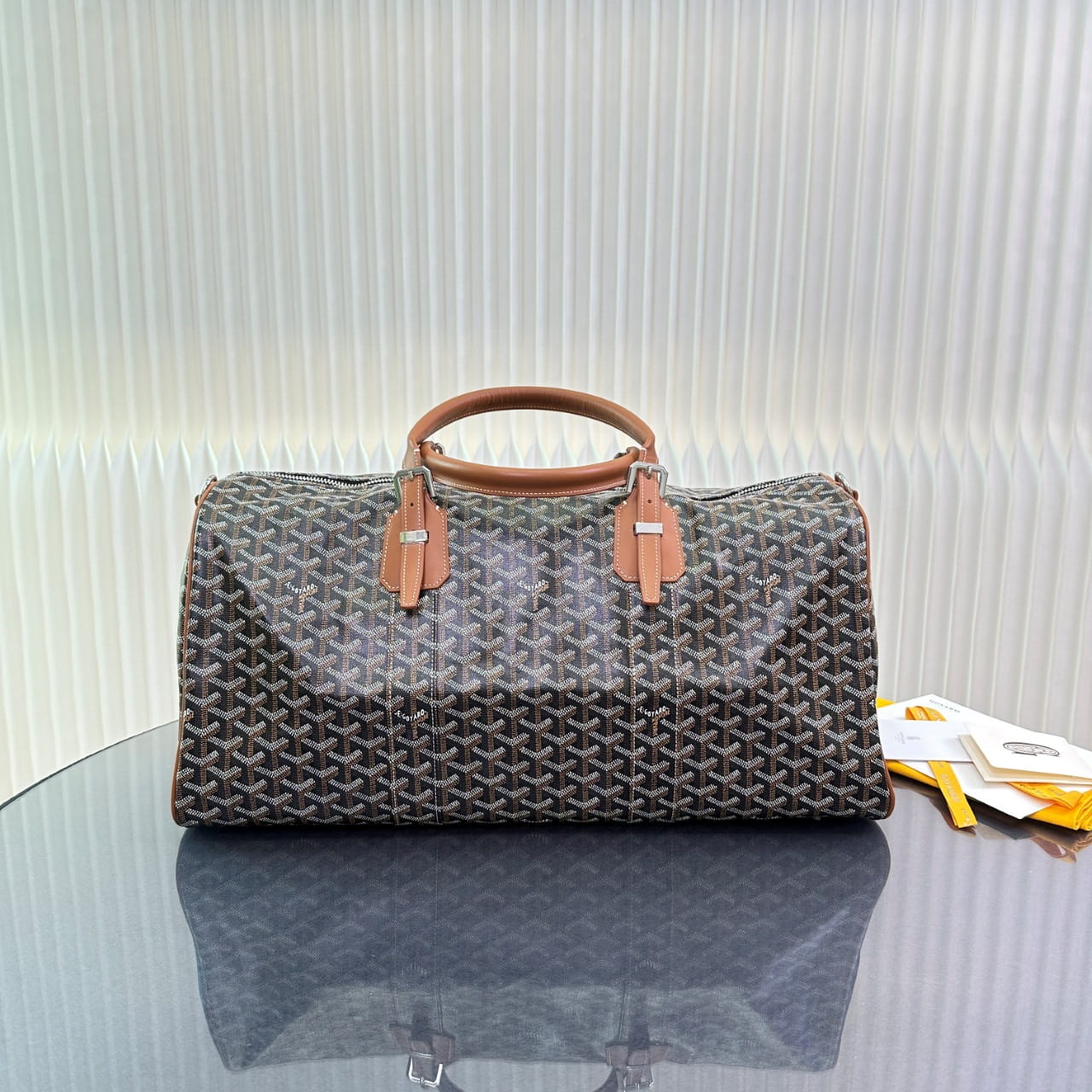 Goyard Black & Tan Goyardine Coated Canvas and Leather Boston 50 Bag