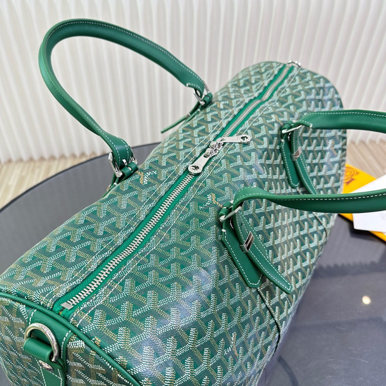 Goyard Green Goyardine Coated Canvas and Leather Boston 50 Bag