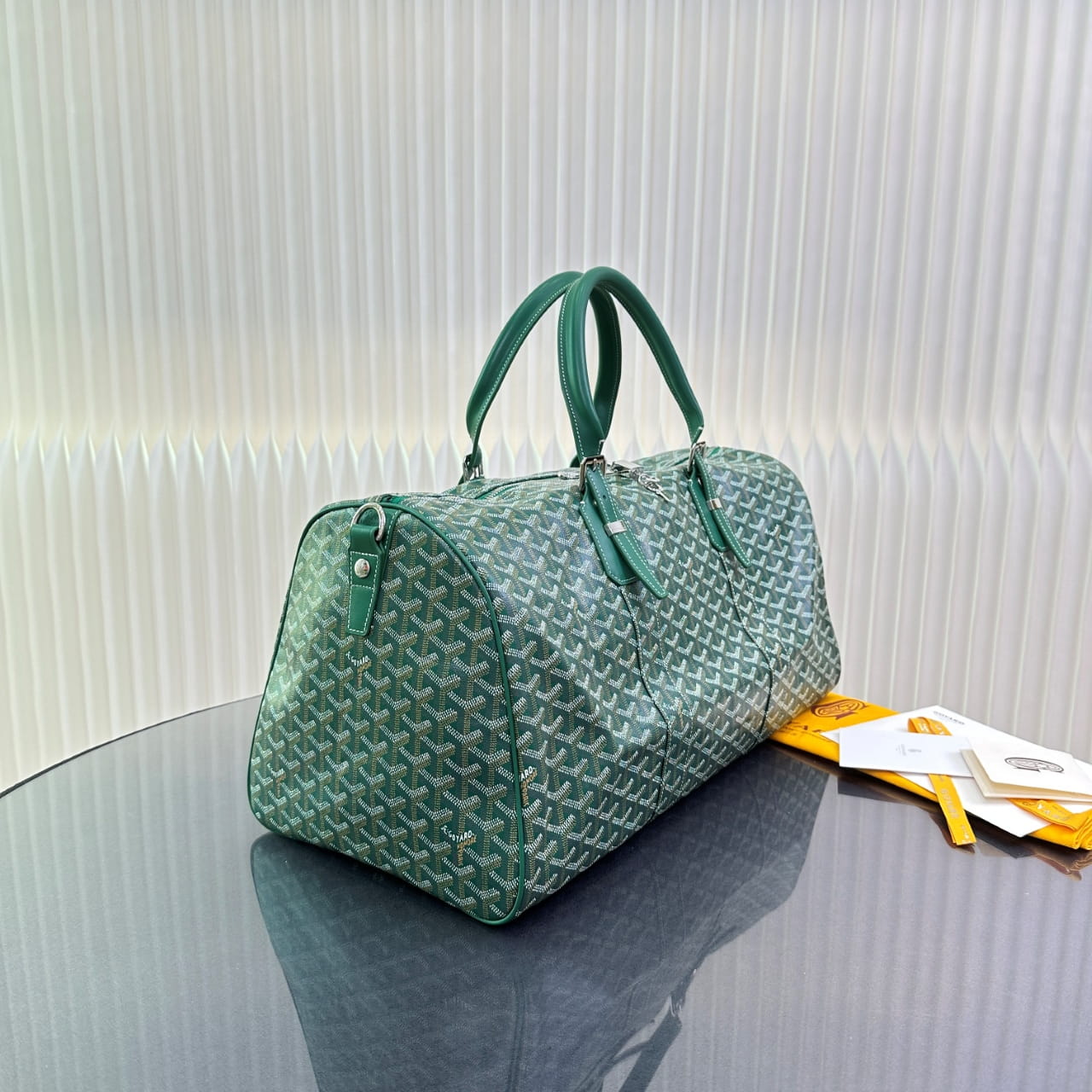 Goyard Green Goyardine Coated Canvas and Leather Boston 50 Bag – HolloShoe