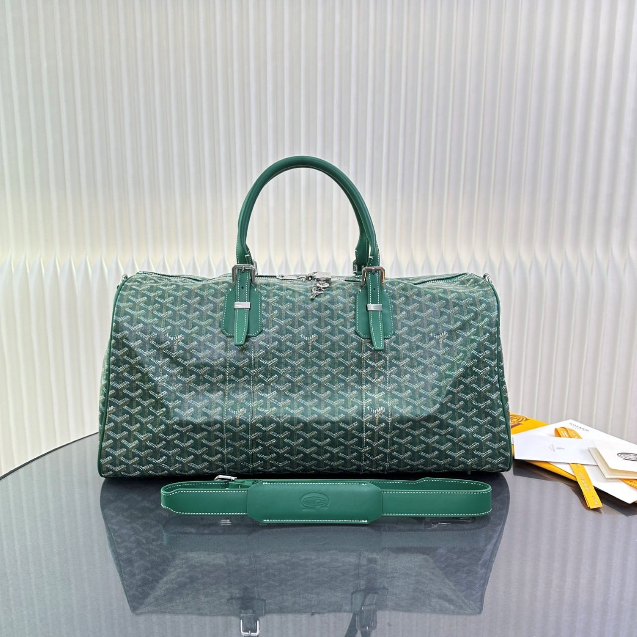 Goyard Green Goyardine Coated Canvas and Leather Boston 50 Bag