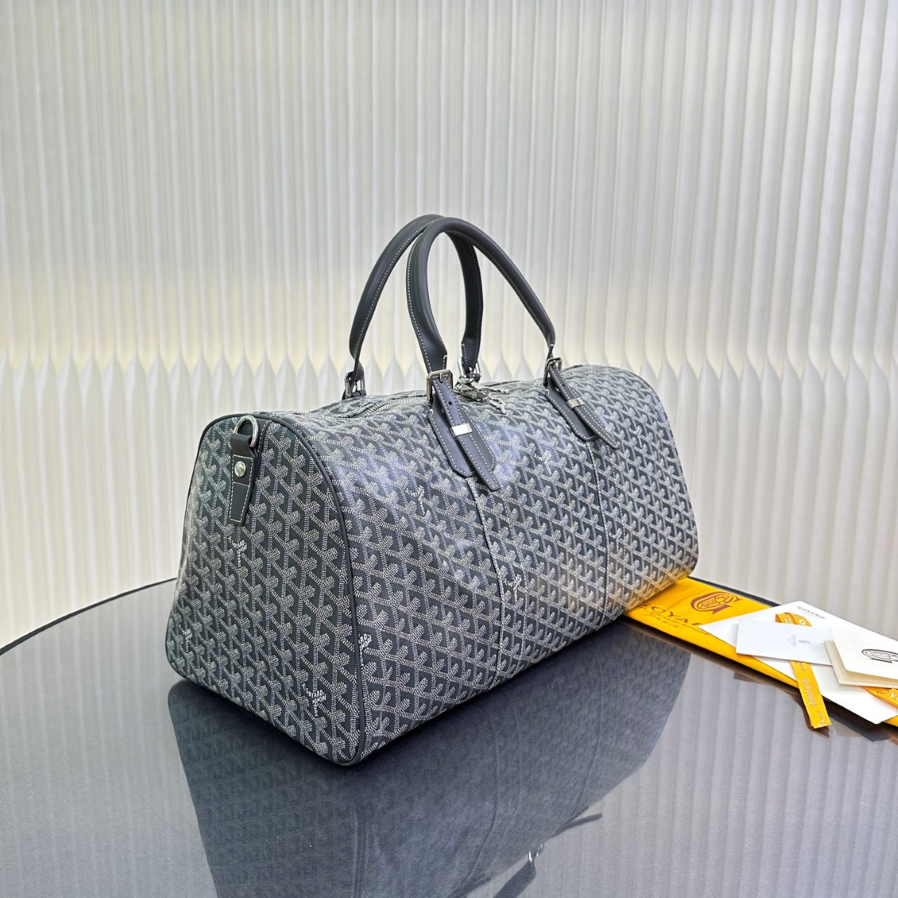 Goyard Grey Goyardine Coated Canvas and Leather Boston 50 Bag