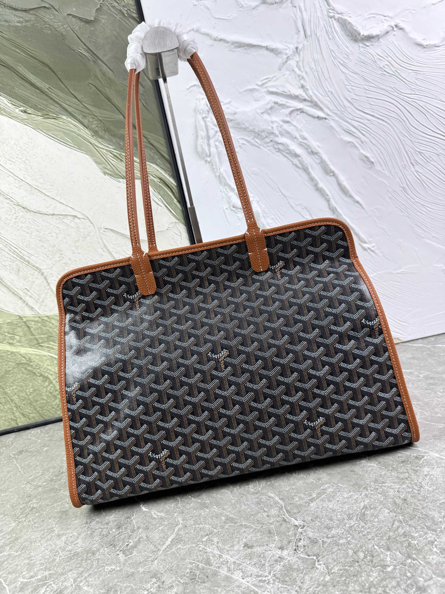 Goyard Hardy PM Bag - Black and Tan Goyardine Coated Canvas Zippered Tote