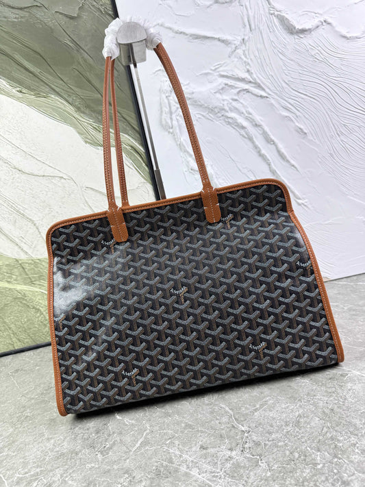 Goyard Hardy PM Bag - Black and Tan Goyardine Coated Canvas Zippered Tote