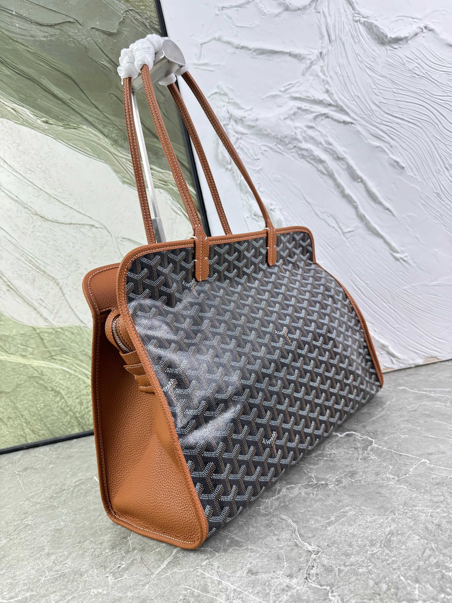 Goyard Hardy PM Bag - Black and Tan Goyardine Coated Canvas Zippered Tote