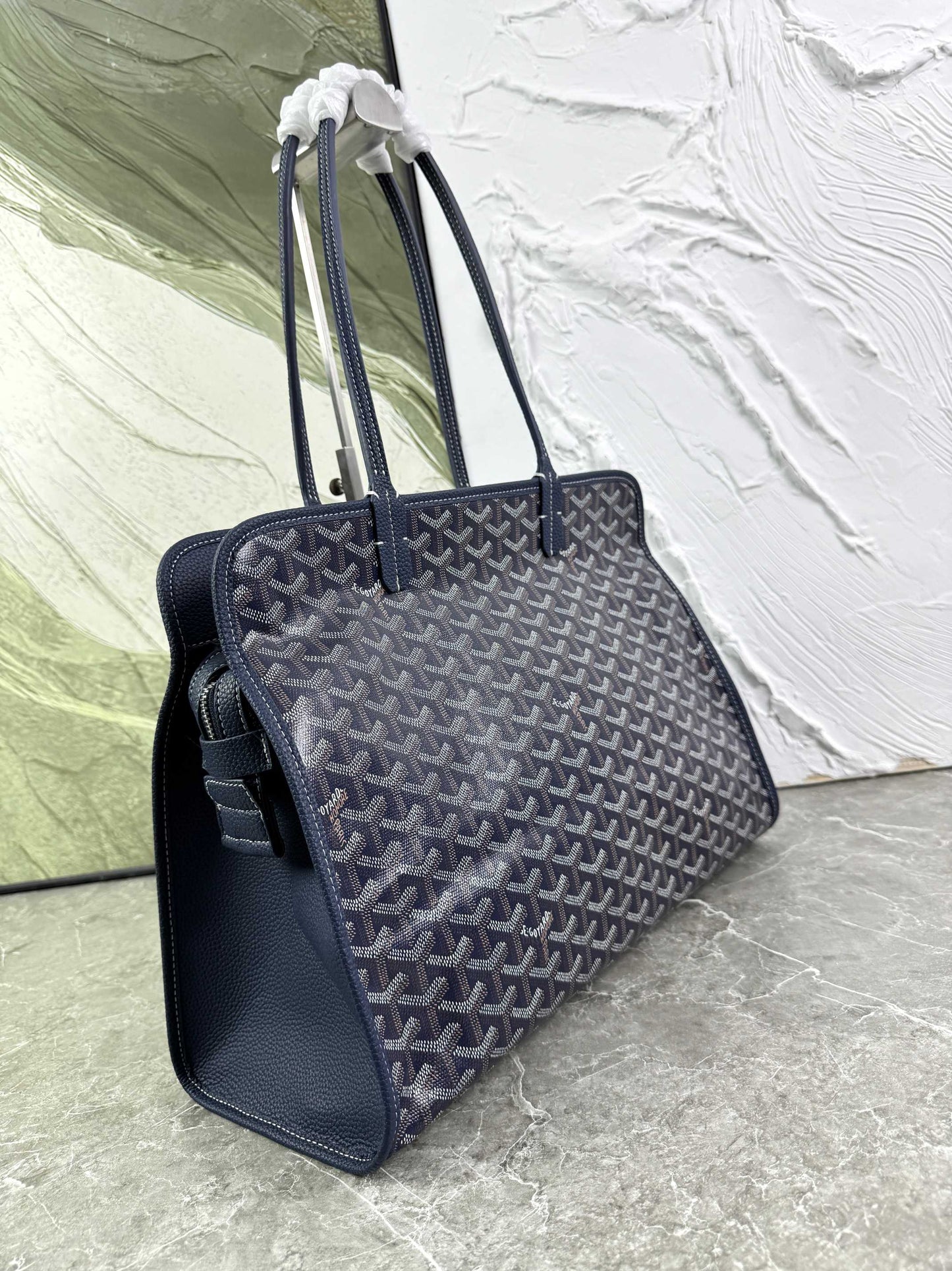 Goyard Hardy PM Bag - Navy Blue Goyardine Coated Canvas Zippered Tote