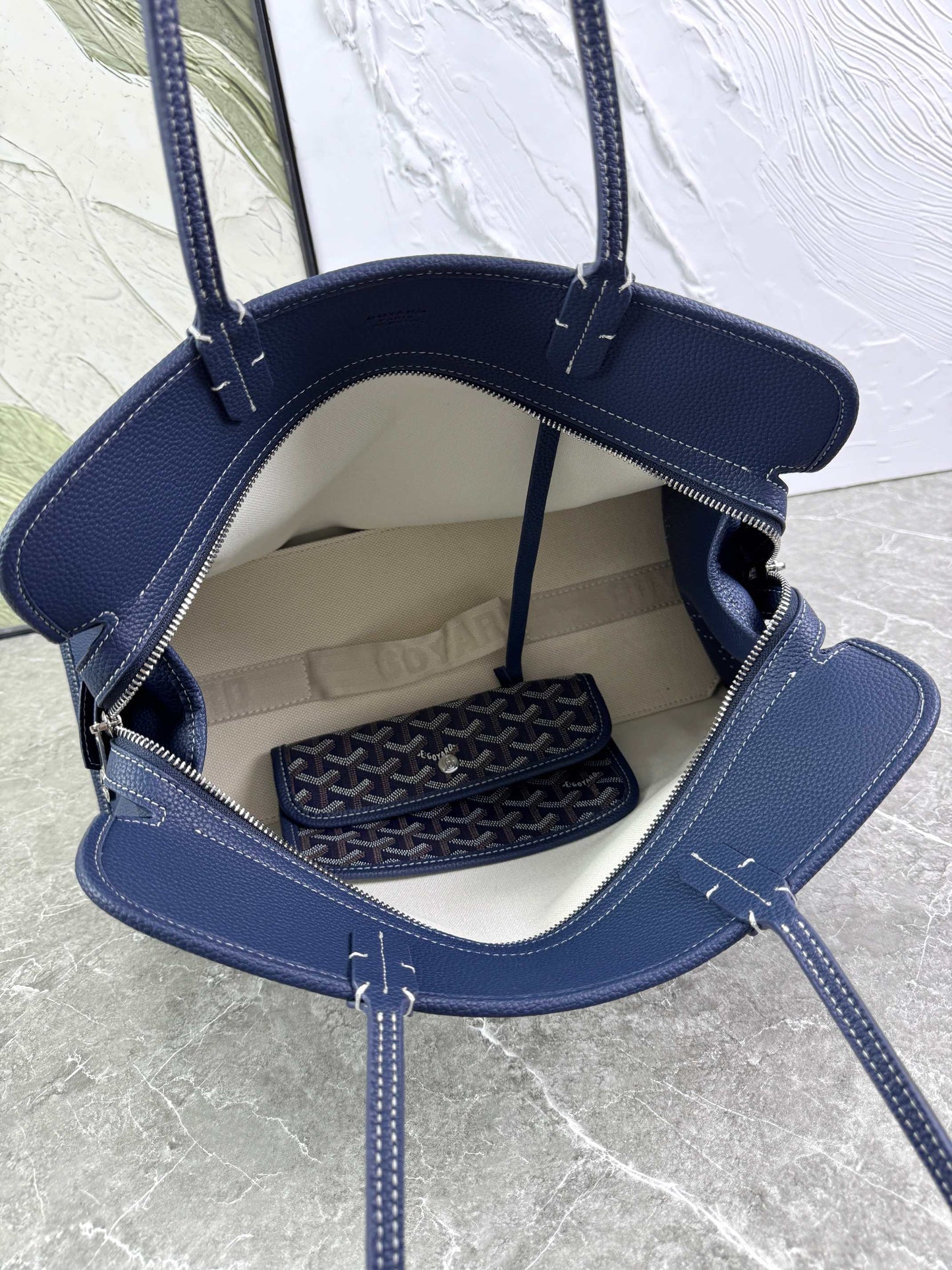 Goyard Hardy PM Bag - Navy Blue Goyardine Coated Canvas Zippered Tote