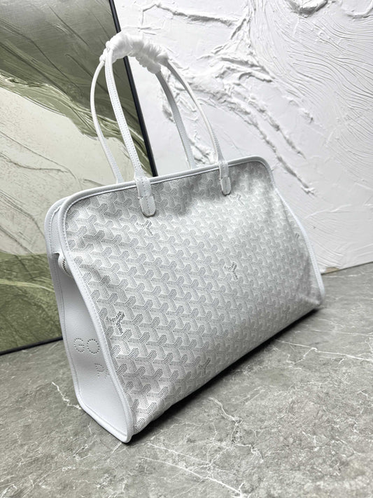 Goyard Hardy PM Bag - White Goyardine Coated Canvas Zippered Tote