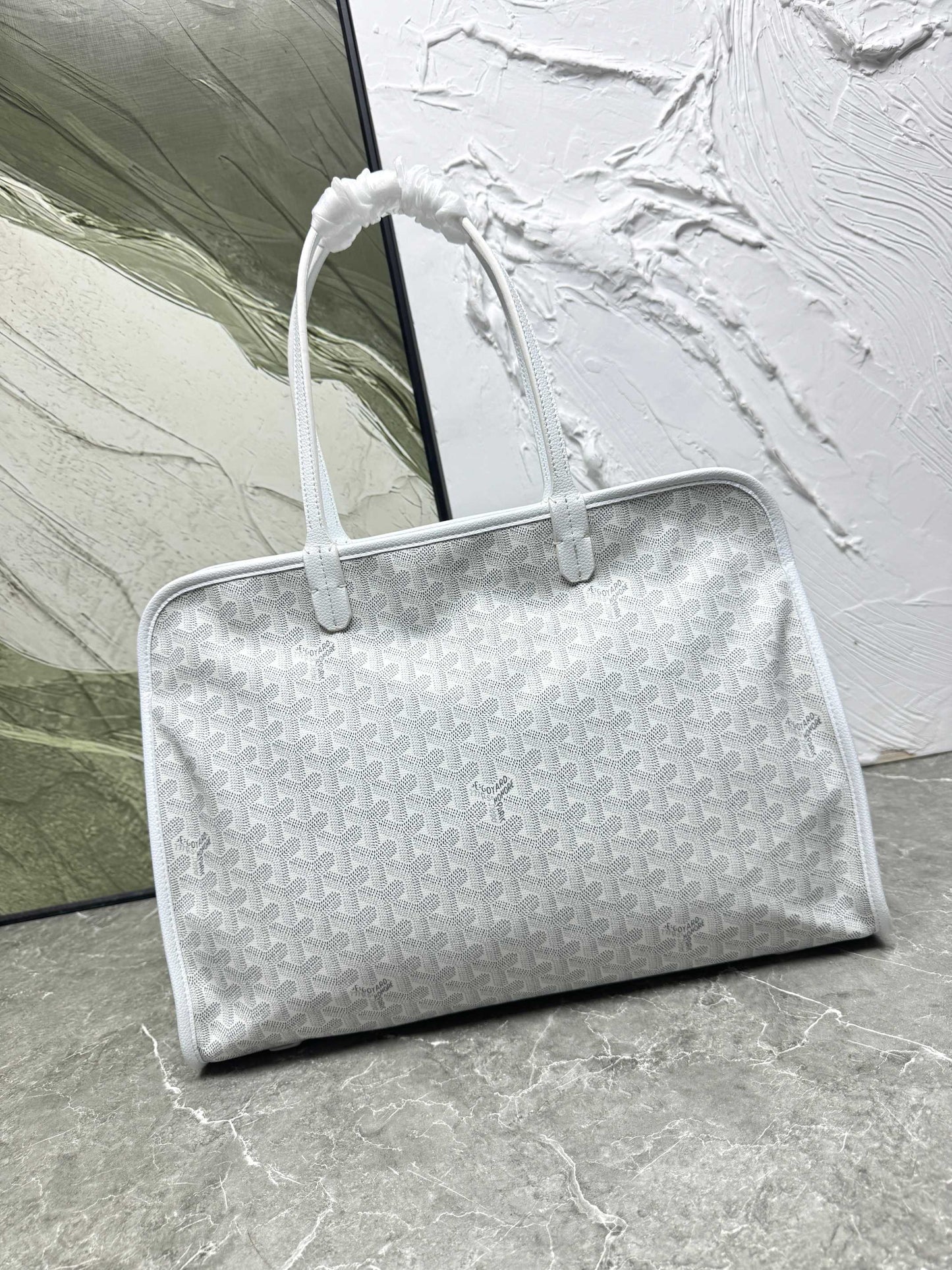 Goyard Hardy PM Bag - White Goyardine Coated Canvas Zippered Tote