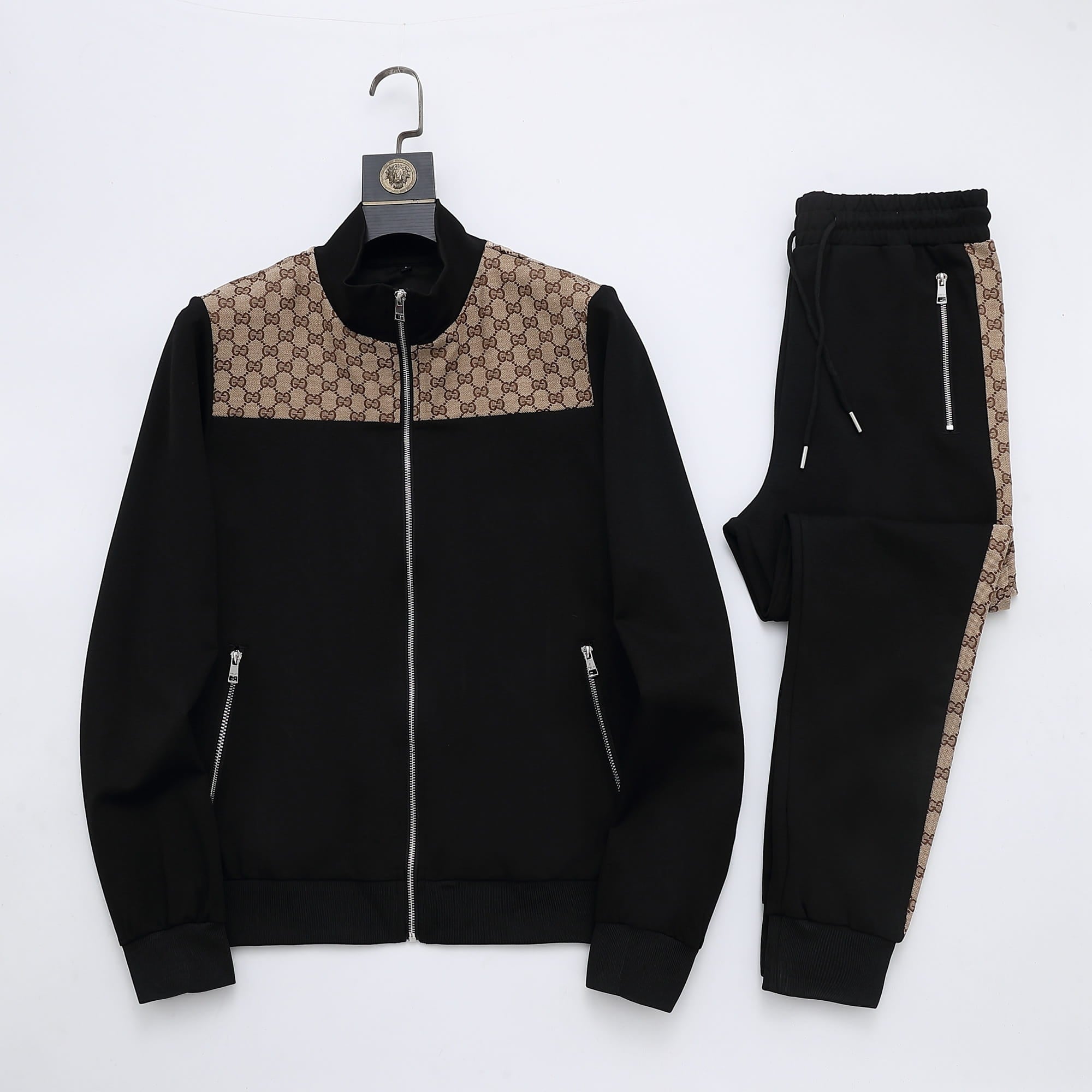 Gucci GG Supreme Color-Block Tracksuit - Black Jersey Zip Jacket