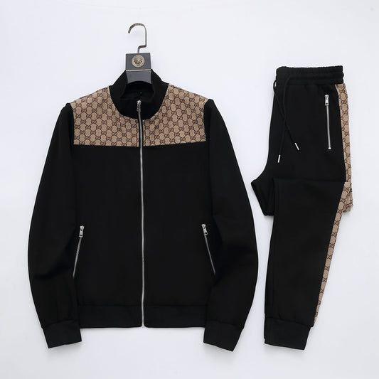 Gucci GG Supreme Color-Block Tracksuit - Black Jersey Zip Jacket & Jogger Set