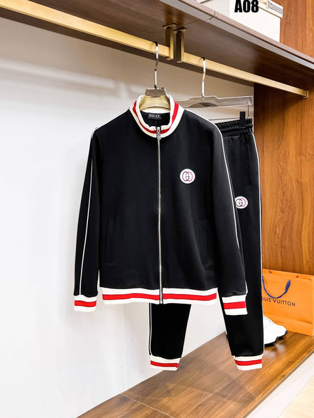 GUCCI　メンズフード付きスタジャン サイズ48 黒/赤/白 Gucci Interlocking G Technical Jersey Tracksuit Black with Red