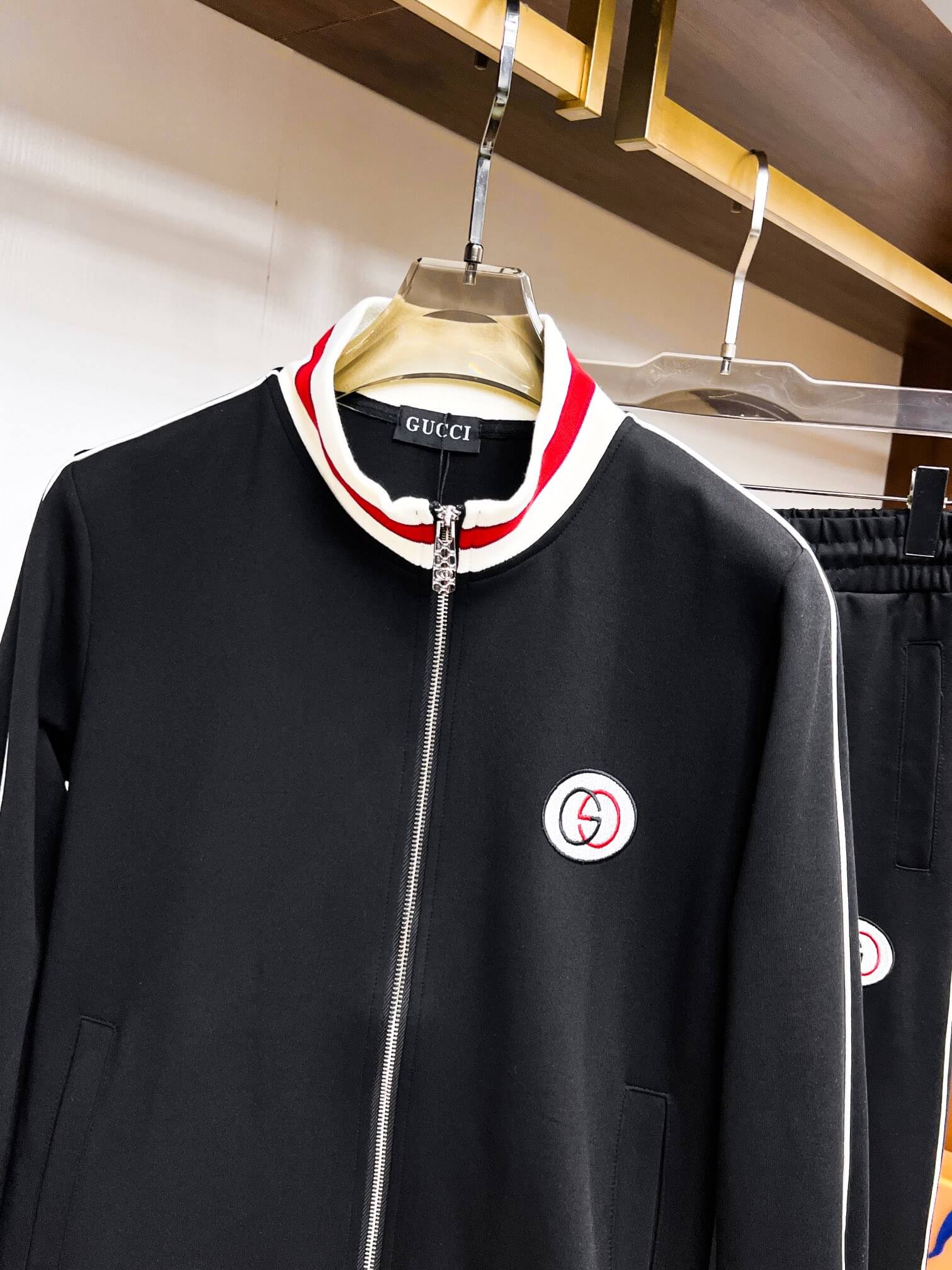 Gucci Interlocking G Technical Jersey Tracksuit Black with Red
