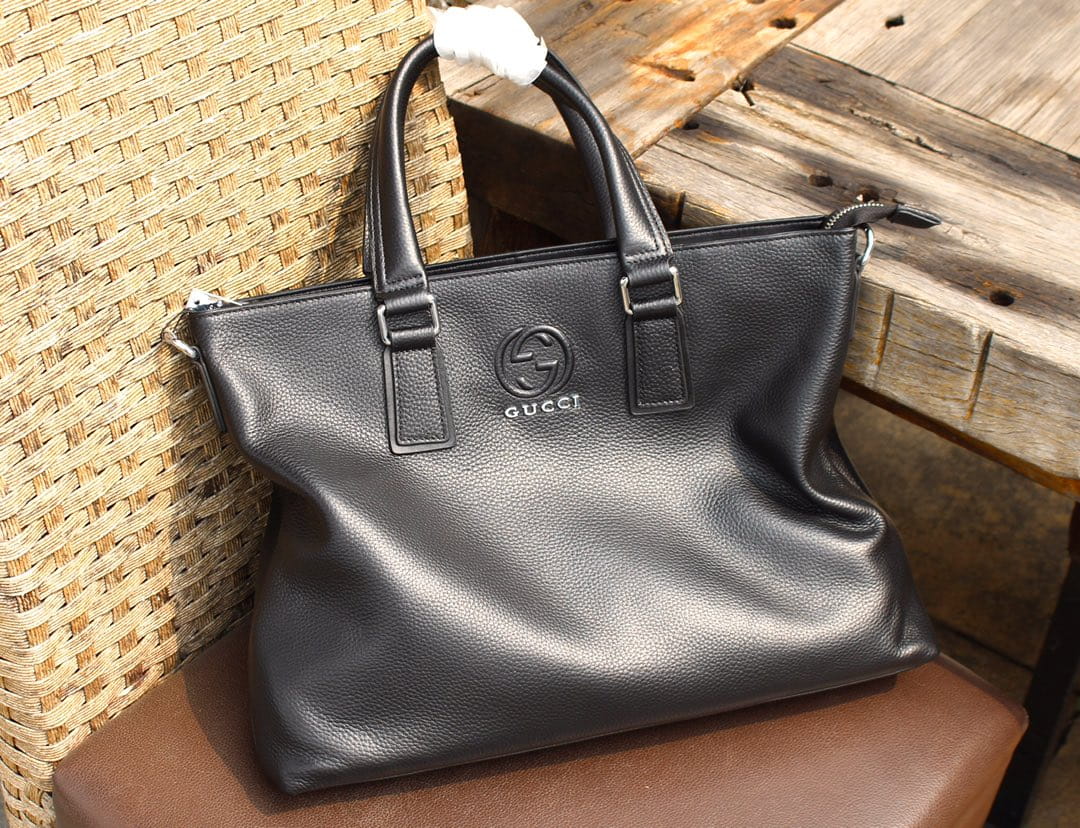 Gucci Interlocking G Tote Bag Shoulder Leather - Black