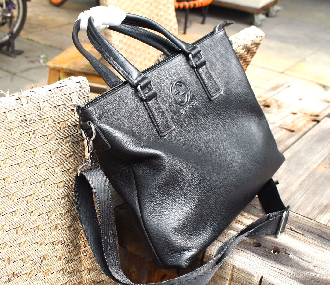 Gucci Interlocking G Tote Bag Shoulder Leather - Black