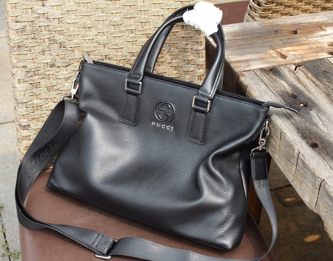 Gucci Interlocking G Tote Bag Shoulder Leather - Black