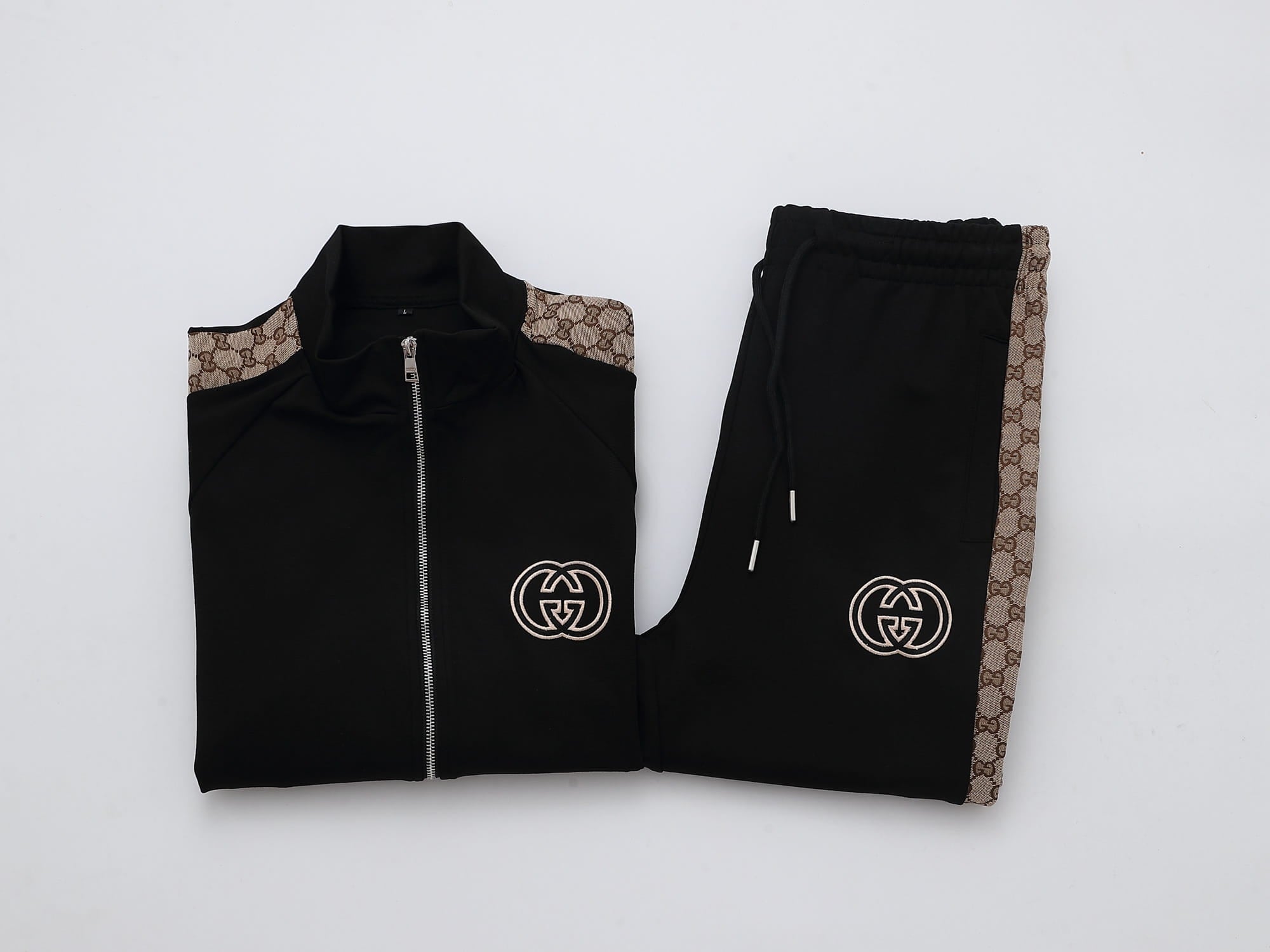 Gucci Interlocking G Tracksuit Set - Black & GG Supreme Stripe