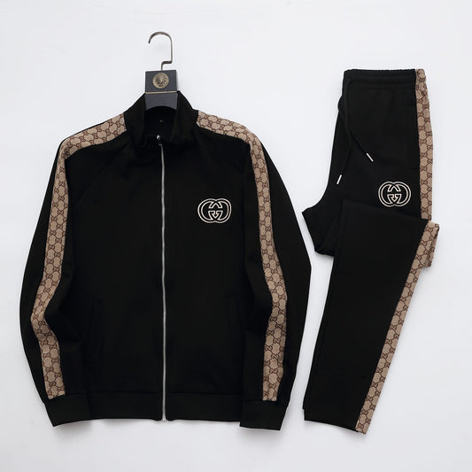 Gucci Interlocking G Tracksuit Set - Black & GG Supreme Stripe Knit Luxury Co-ord