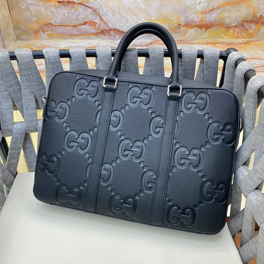 Gucci Jumbo GG Briefcase - Black Embossed Leather Business Bag