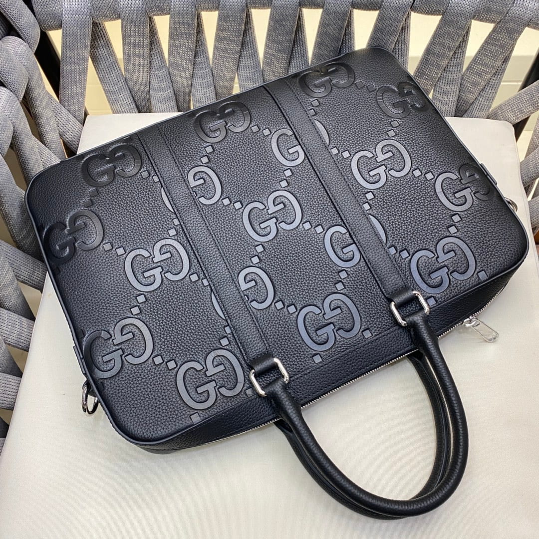 Gucci Jumbo GG Briefcase - Black Embossed Leather Business Bag