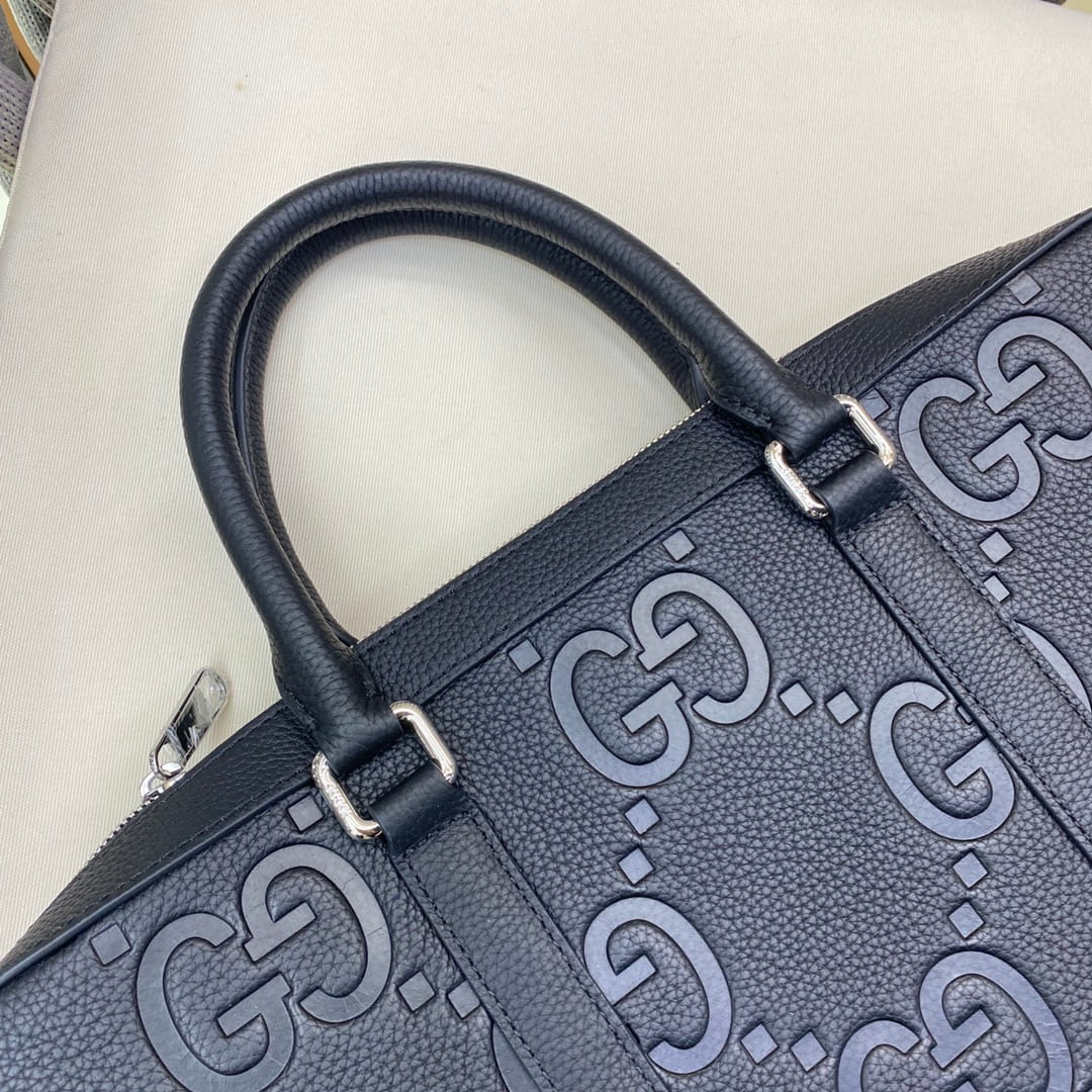 Gucci Jumbo GG Briefcase - Black Embossed Leather Business Bag