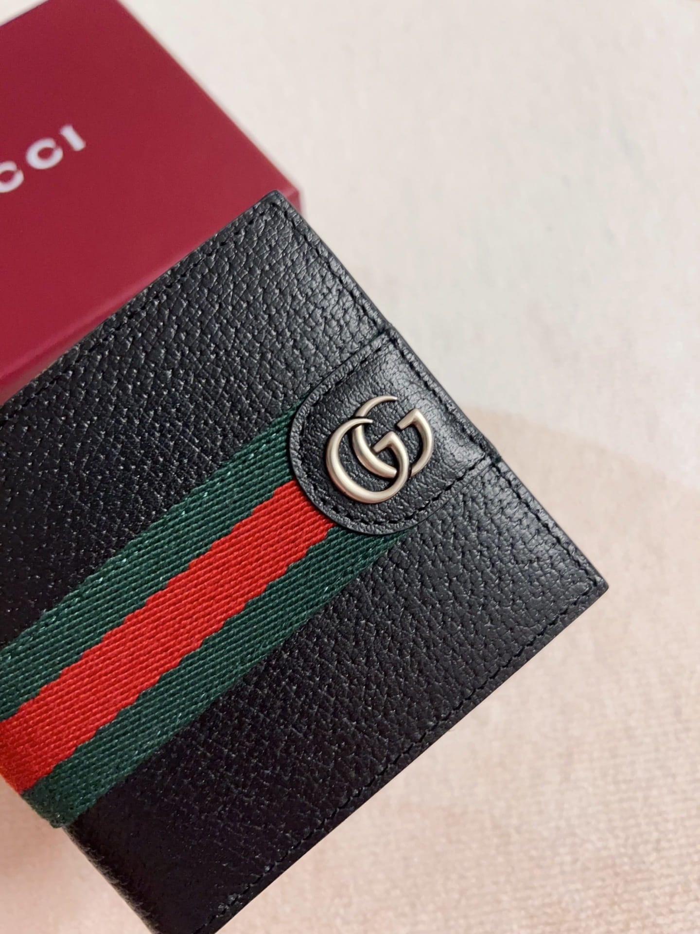 Gucci Men's Ophidia Bifold Wallet - Black Grainy Leather with Web Stripe
