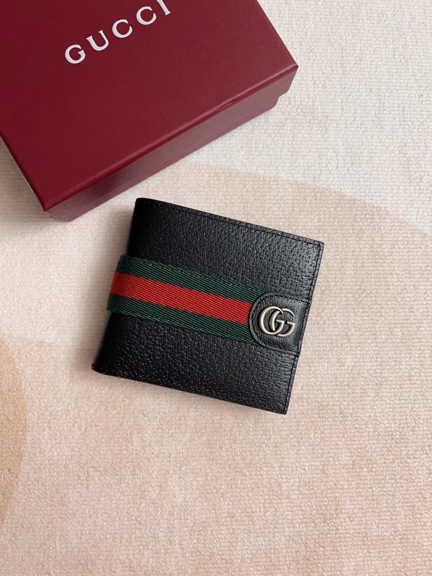 Gucci Men's Ophidia Bifold Wallet - Black Grainy Leather with Web