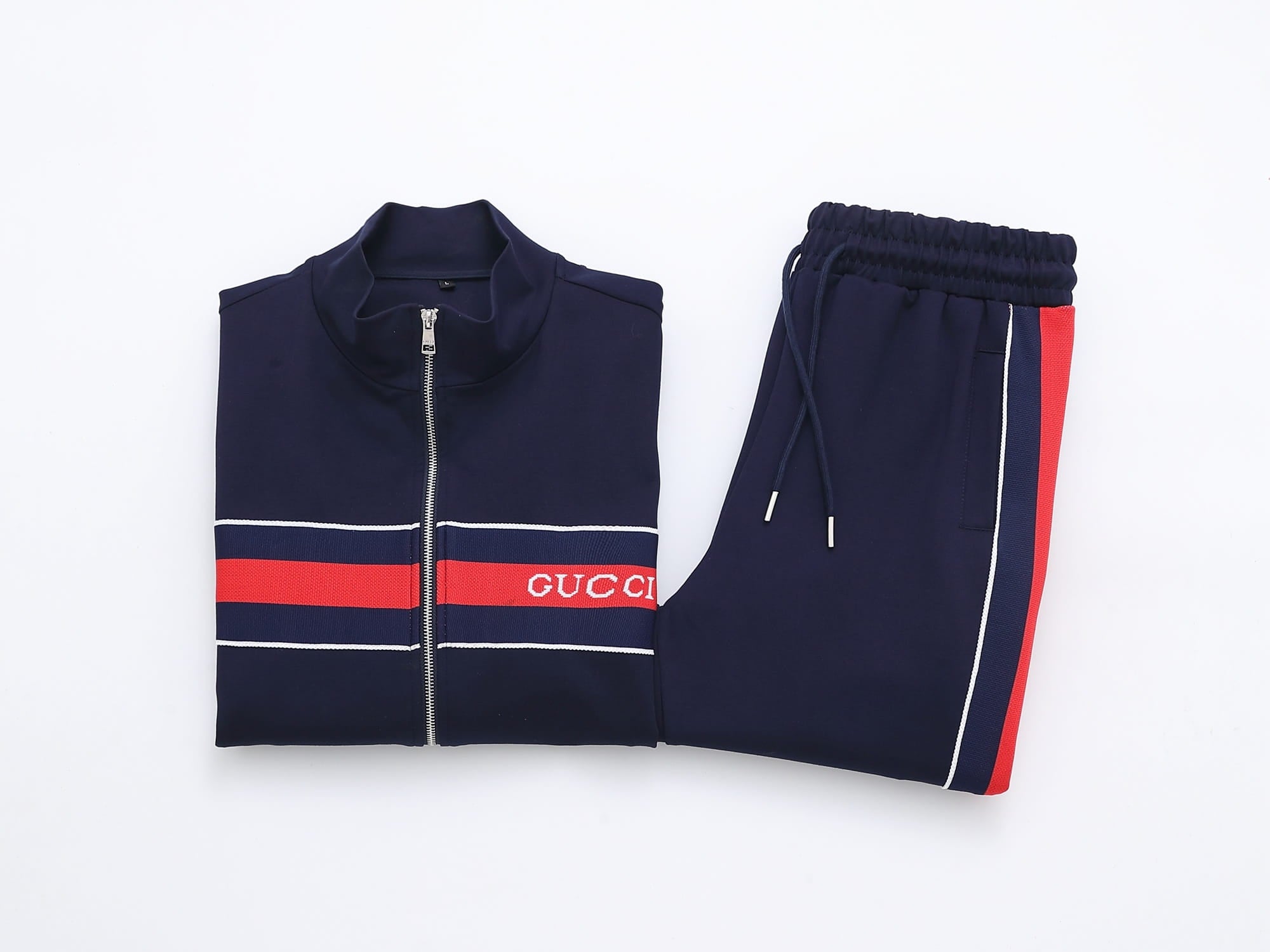 Gucci Web Stripe Tracksuit Set - Navy Blue Technical Knit Zip