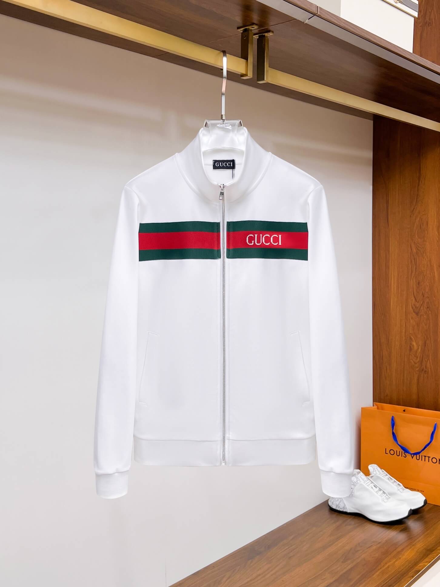 Gucci Web Stripe Technical Jersey Tracksuit White with Logo Chest
